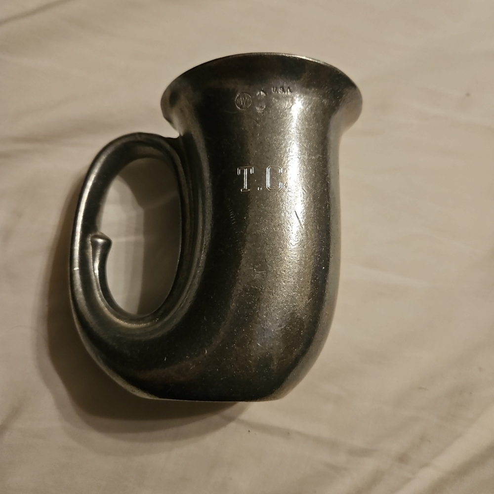 Vintage Wilton Armetale Tavern Pewter Horn Stein Mug 5” T.C. 9-6-80 USA (A-45)